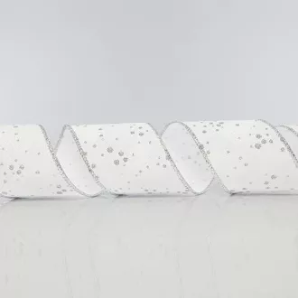 Eurolamp karácsonyi dekoráció fehér szalag levelekkel és ezüst csillogással, 6,35 cm, 1 db