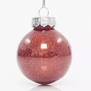 Eurolamp karácsonyi dekoráció piros fényes műanyag gömbök csillámmal 6 cm, 12 darabos készlet
