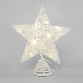 Eurolamp fehér karácsonyfa csillag flitterekkel, 10 meleg fehér LED, 25,4 cm, 1 db Eurolamp fehér karácsonyfa csillag flitterekkel, 10 meleg fehér LED, 25,4 cm, 1 db