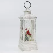 Eurolamp karácsonyi dekoráció fehér műanyag lámpa piros madárral a belsejében, 10,4 x 10,4 x 27,5 cm