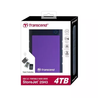 TRANSCEND Külső merevlemez USB 3.1 StoreJet 25H3P, 4TB, lila (ütésálló)