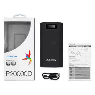 ADATA PowerBank P20000D - külső akkumulátor mobiltelefonhoz/táblagéphez 20000mAh, 2, 1A, fekete