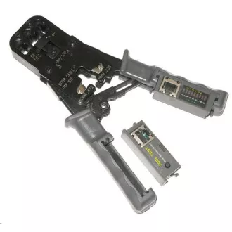 PROFI  krimpelő fogó racsnival RJ11, RJ12, RJ45 csatlakozókhoz, tesztelővel és LED kijelzővel