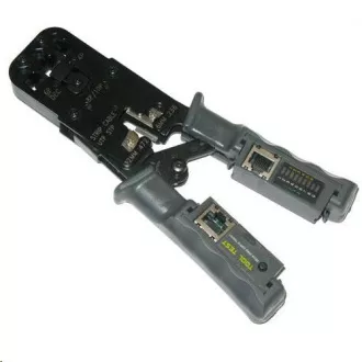 PROFI  krimpelő fogó racsnival RJ11, RJ12, RJ45 csatlakozókhoz, tesztelővel és LED kijelzővel