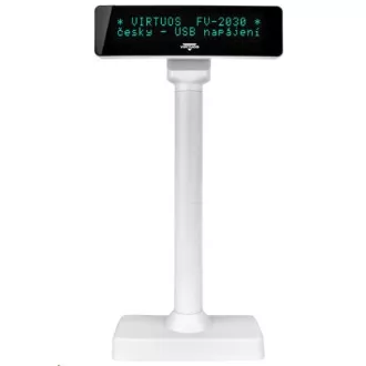 Virtuos VFD ügyfélkijelző Virtuos FV-2030W 2x20 9mm, USB, fehér