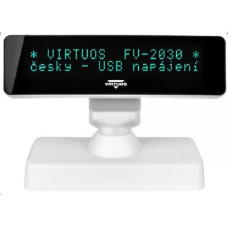 Virtuos VFD ügyfélkijelző Virtuos FV-2030W 2x20 9mm, USB, fehér