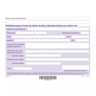 Nyomtatvány: Beiratkozási lap az A5-es OPTYS iskolai napközibe