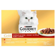 GOURMET Gold Multipack 12x85g marhahús/pulyka kacsával/lazac csirkemellel/csirkemájas csirkemájjal, lében