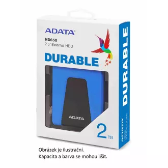ADATA külső merevlemez 1TB USB 3.1 DashDrive Durable HD650, kék (gumi, ütésálló)