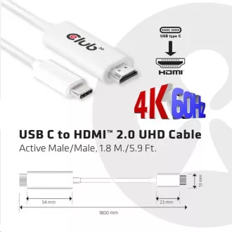 Club3D Aktív USB Type-C HDMI 2.0 4K60Hz UHD kábel, 1, 8m