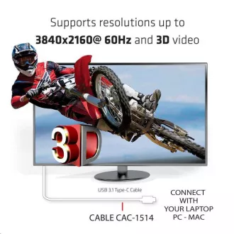 Club3D Aktív USB Type-C HDMI 2.0 4K60Hz UHD kábel, 1, 8m