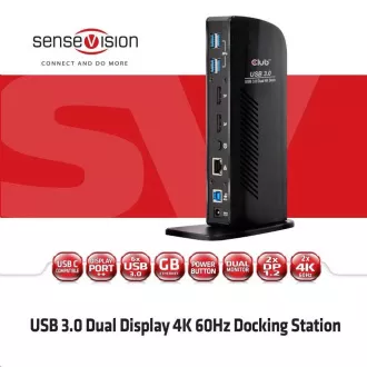 Club3D dokkolóállomás USB-A vagy USB-C, 10in1 2xDP, 6xUSB, 1xRJ45, 1x3.5mm, fekete, fekete