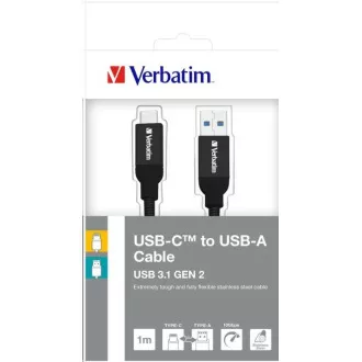VERBATIM USB 3.1 Type-C - USB-A rozsdamentes acél kábel 100 cm GEN2 (fekete) VERBATIM USB 3.1 Type-C - USB-A rozsdamentes acél kábel 100 cm GEN2 (fekete)