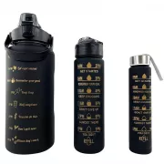 Motivációs sportpalack 3in1, 2000 ml   900 ml   300 ml, Fekete