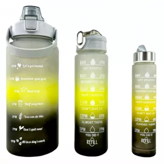 Motivációs sportpalack 3in1, 2000 ml   900 ml   300 ml, Fekete