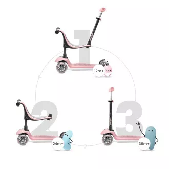 Cariboo Twist 3in1 háromkerekű robogó LED kerekekkel, rózsaszínű