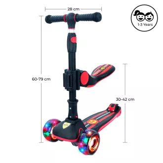 Gyermek háromkerekű roller Story 2in1 Deluxe mini roller világító kerekekkel, fekete és piros színben Gyermek háromkerekű roller Story 2in1 Deluxe mini roller világító kerekekkel, fekete és piros színben