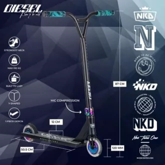 NKD Diesel Stunt Freestyle Scooter, fekete és szivárványszínű