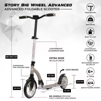 Összecsukható roller Story Big Wheel Advanced 200mm, szürke