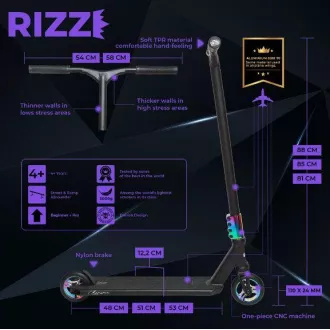 Freestyle robogó NKD Rizz Stunt, Fekete és szivárványos Freestyle robogó NKD Rizz Stunt, Fekete és szivárványos