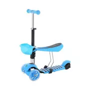 MINI SCOOTER 2in1 háromkerekű robogó LED kerekekkel, kék színben