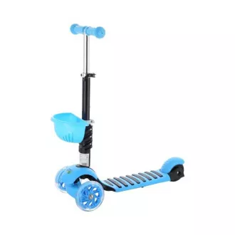 MINI SCOOTER 2in1 háromkerekű robogó LED kerekekkel, kék színben