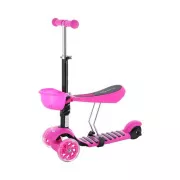MINI SCOOTER 2in1 háromkerekű robogó LED kerekekkel, rózsaszínű