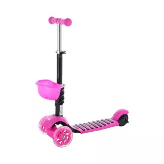 MINI SCOOTER 2in1 háromkerekű robogó LED kerekekkel, rózsaszínű