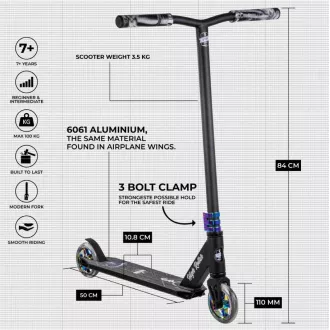 Freestyle robogó Story High Roller Stunt, fekete és szivárványszínű Freestyle robogó Story High Roller Stunt, fekete és szivárványszínű
