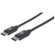 MANHATTAN Hi-Speed USB-C kábel, C típusú csatlakozóból C típusú csatlakozóba, 2m, fekete, fekete