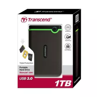 TRANSCEND Külső merevlemez USB 3.0 StoreJet 25M3S, 1TB, fekete (SATA, gumiház, ütésgátló) TRANSCEND Külső merevlemez USB 3.0 StoreJet 25M3S, 1TB, fekete (SATA, gumiház, ütésgátló)