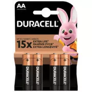 Duracell eldobható alkalikus elem AA, 4 darabos kiszerelésben