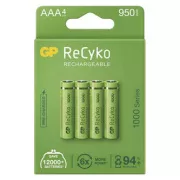 Újratölthető akkumulátor, AAA (HR03), 1,2 V, 950 mAh, GP, papírdoboz, 4 db, ReCyko