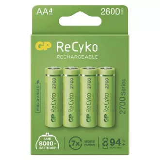 Újratölthető akkumulátor, AA (HR6), 1,2 V, 2600 mAh, GP, papírdoboz, 4 db, ReCyko Újratölthető akkumulátor, AA (HR6), 1,2 V, 2600 mAh, GP, papírdoboz, 4 db, ReCyko