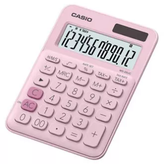 Casio számológép MS 20 UC PK, rózsaszín, tizenkét számjegyű, kettős tápellátás