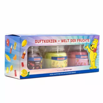 csomagolás - Haribo Citromos gyümölcsök/Cseresznyés kóla/Epres boldogság gyertya szett 3 x 85 g csomagolás - Haribo Citromos gyümölcsök/Cseresznyés kóla/Epres boldogság gyertya szett 3 x 85 g