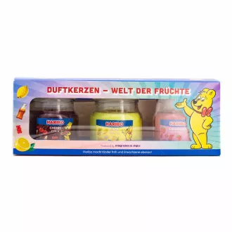 csomagolás - Haribo Citromos gyümölcsök/Cseresznyés kóla/Epres boldogság gyertya szett 3 x 85 g csomagolás - Haribo Citromos gyümölcsök/Cseresznyés kóla/Epres boldogság gyertya szett 3 x 85 g