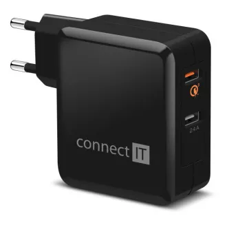 CONNECT IT QUICK CHARGE 3.0 töltőadapter 2x USB (3,4A), QC 3.0, fekete CONNECT IT QUICK CHARGE 3.0 töltőadapter 2x USB (3,4A), QC 3.0, fekete