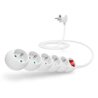 CONNECT IT hosszabbító kábel 230 V, 5 aljzat, 2 m, kapcsolóval (fehér)