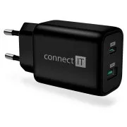 CONNECT IT Wanderer2 GaN töltőadapter 1×USB-C   1xUSB-A, 33W PD, FEKETE