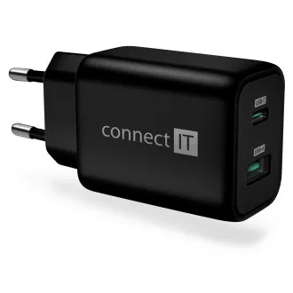 CONNECT IT Wanderer2 GaN töltőadapter 1×USB-C   1xUSB-A, 33W PD, FEKETE