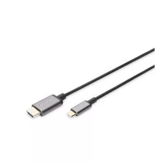 Digitus USB-C HDMI kábel adapter, 1,8 m 4K/30 Hz, fekete, fém borítással