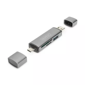 Digitus kettős OTG kártyaolvasó (USB-C   USB 3.0) 1x SD, 1x MicroSD, 1x USB 3.0, szürke