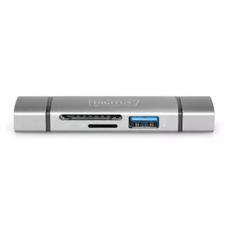 Digitus kettős OTG kártyaolvasó (USB-C   USB 3.0) 1x SD, 1x MicroSD, 1x USB 3.0, szürke