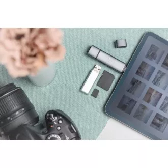 Digitus kettős OTG kártyaolvasó (USB-C   USB 3.0) 1x SD, 1x MicroSD, 1x USB 3.0, szürke