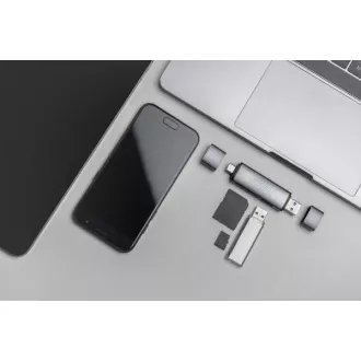 Digitus kettős OTG kártyaolvasó (USB-C   USB 3.0) 1x SD, 1x MicroSD, 1x USB 3.0, szürke