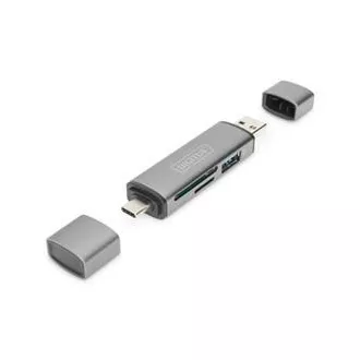 Digitus kettős OTG kártyaolvasó (USB-C   USB 3.0) 1x SD, 1x MicroSD, 1x USB 3.0, szürke