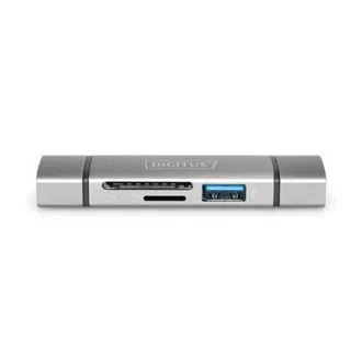 Digitus kettős OTG kártyaolvasó (USB-C   USB 3.0) 1x SD, 1x MicroSD, 1x USB 3.0, szürke
