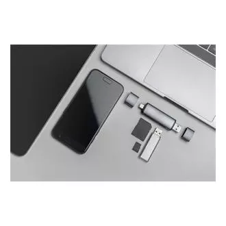 Digitus kettős OTG kártyaolvasó (USB-C   USB 3.0) 1x SD, 1x MicroSD, 1x USB 3.0, szürke