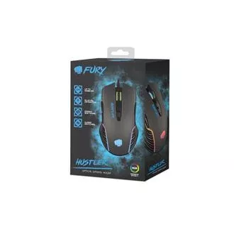 Fury Gaming Mouse Hustler, játék, 6400DPI, USB, optikai, vezetékes, RGB, 7 gomb, kábel hossza 1,6m, fekete